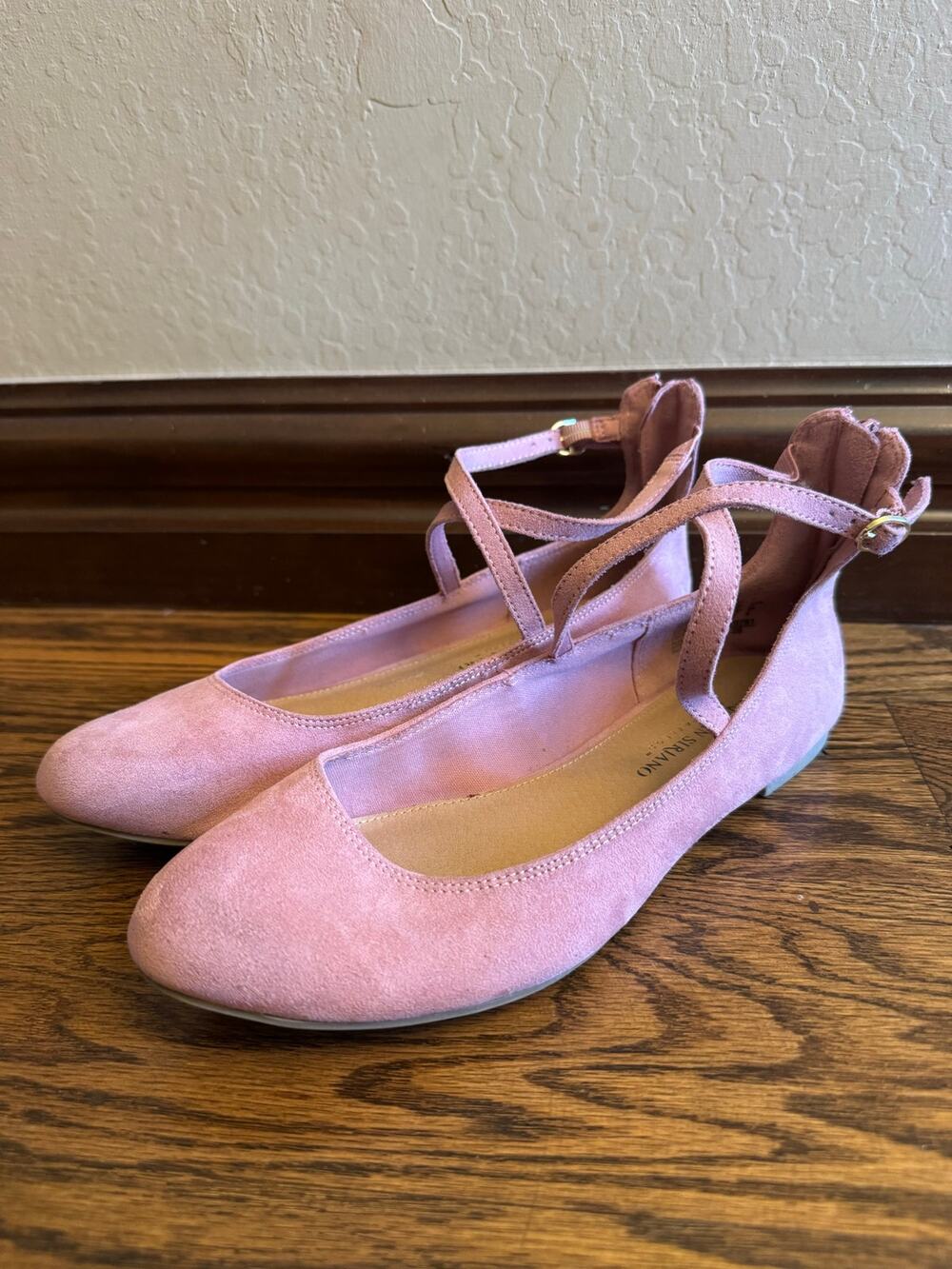 Christian Siriano Pink Suede Ankle Strap Ballet Flats Size 7 Mary Jane Zipper